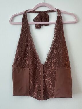 Lace Halter Top in Brown